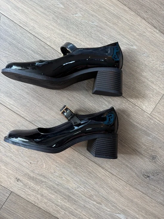 Zara Black Patent Mary Jane Block Heel Shoes - Picture 8 of 13